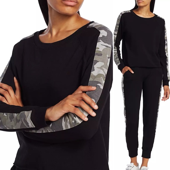 Monrow Black Camo Stripe Cotton Sweatshirt - Picture 2 of 11